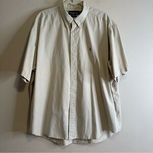 Ralph Lauren Blake Men Beige Button Down Shirt‎ Short Sleeve 100% Cotton XXL